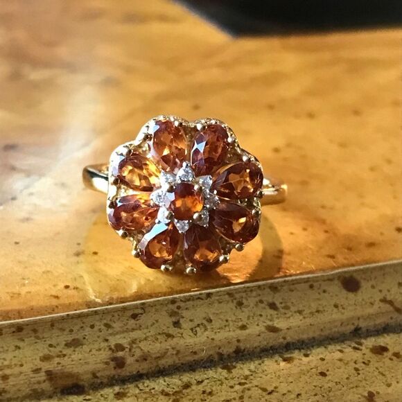 Natural Orange Garnet Sterling Silver 18k Yellow Gold Vermeil Ring Size 5.25 - Picture 9 of 9